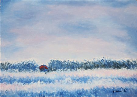 OMICCIOLI GIOVANNI (1901 - 1975) Barca tra i cespugli a Fregene. Olio su...