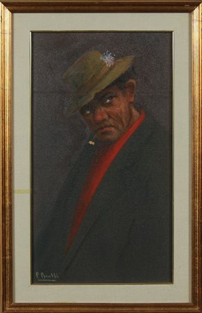 BUELLI PINO (n. 1910) Ritratto d'uomo con sigaro. Olio su faesite. Cm 40,00 x...