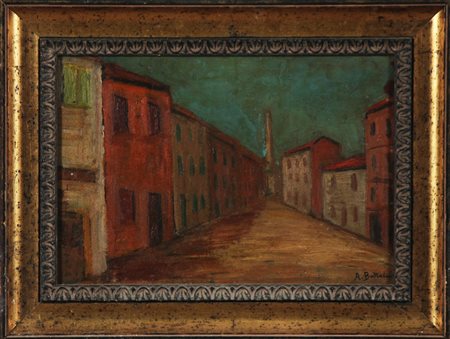 BATTAINI ANTONIO Paesaggio. Olio su cartone. Cm 36,50 x 25,50. firmato....