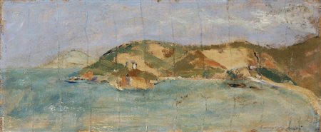 ANONIMO Paesaggio. Olio su tela . Cm 43,00 x 18,00.