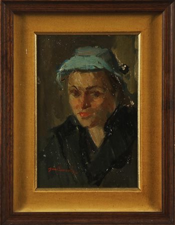 CUOCOLO GENNARO (n. 1916) Ritratto. Olio su tavola. Cm 16,50 x 24,50. Firma...
