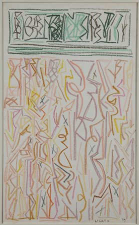 LICATA RICCARDO (n. 1929) Senza titolo. 1979. Tecnica mista su carta su tela....