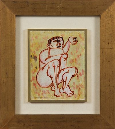 MIGNECO GIUSEPPE (1908 - 1997) Personaggio. Tecnica mista su carta su tela....