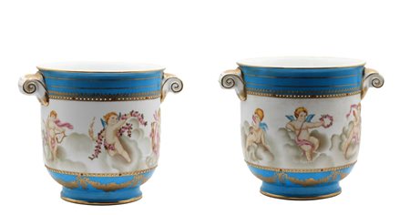Coppia di cachepot in porcellana policroma