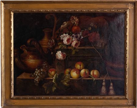 Pittore del XX secolo, Natura morta con fiori e frutta