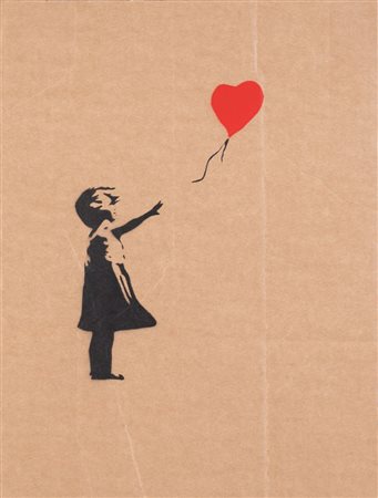 BANKSY (Bristol 1974) "Girl with balloon". Spray su cartone. Cm 38x28,5. Al...