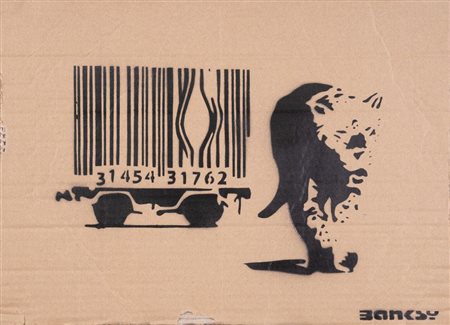 BANKSY (Bristol 1974) "Barcode tiger". Spray su cartone. Cm 34x46,5. Al retro...
