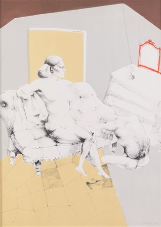 UGO ATTARDI (Sori 1923 - Roma 2006) "Donna sul divano", 1969. Litografia a...