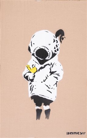 BANKSY (Bristol 1974) "Cosmic Scaphandre girl". Spray su cartone. Cm...