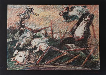 SALVATORE FIUME (Comiso 1915 - Milano 1997) "Senza titolo". Litografia a...