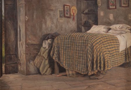 Pittore anonimo del XX secolo. "Camera del gondoliere". Olio su tavola. Cm...