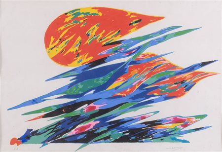 GIANNI DOVA (Roma 1925 - Pisa 1991) "Senza titolo". Litografia a colori su...