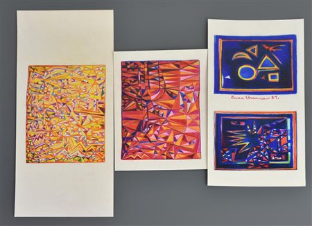 Enzo Branca COMPOSIZIONI, 1981 -matite colorate su carta, cm 12,5x18,2 sul...