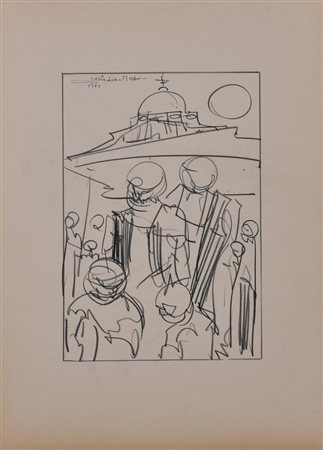 Gianni Sesia della Merla SUL SAGRATO matita su carta, cm 50x34,5 firma e data...