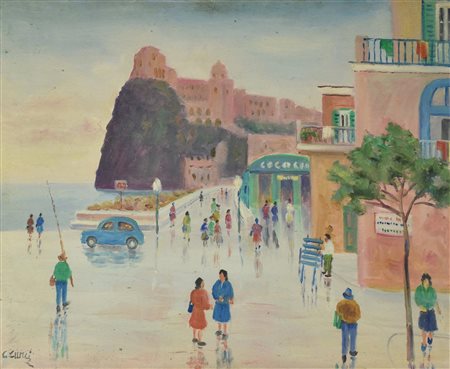 Catello Curci LUNGOMARE D'ISCHIA, 1974 olio su tela, cm 40x50 firma sul...