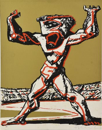Salvatore Fiume GLADIATORE serigrafia, cm 50x35; p.a. firma e tiratura tracce...