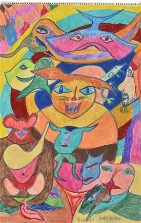 Dando IL PROFETA E I FEDELI tecnica mista su carta, cm 50,2x34,7 firma e titolo