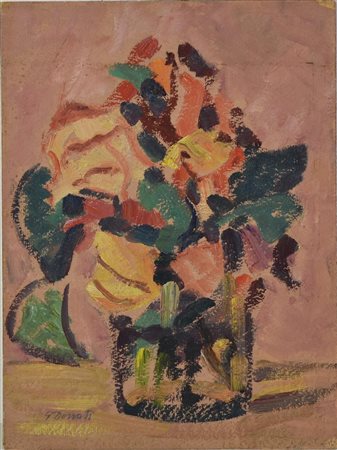 G. Donati VASO DI FIORI, 1974 olio su cartone, cm 32x22 firma sul retro:...