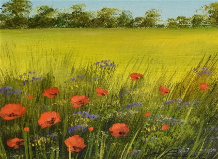 Ignoto PAPAVERI olio su tela applicata su tavola, cm 15x20 indistintamente...