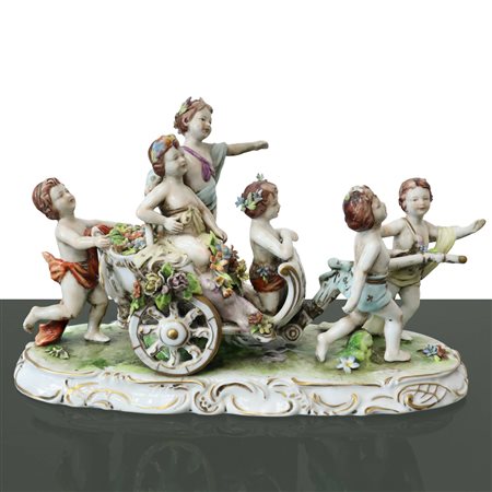 Porcelain Meissen - Carro con Putti in porcellana, nineteen° secolo