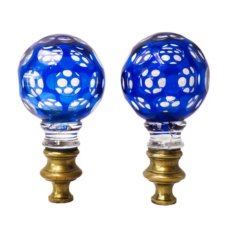 Coppia di pomoli in vetro di Murano di forma sferica colore blu, nineteen° secolo