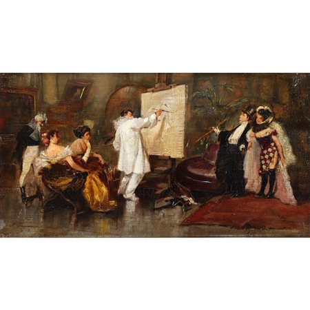 Pittore che dipinge un quadro con astanti, nineteen° secolo