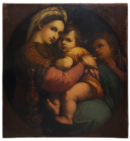 Pittore della fine del XIX sec. - Madonna della seggiola con Bambino e San giovannino, nineteen° sec