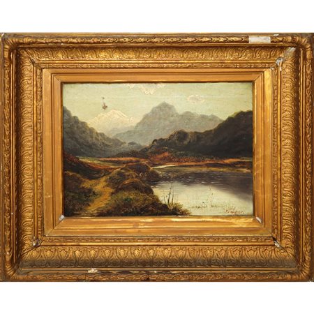 Charles Robert Leslie (Londra 1794-1859)  - Paesaggio lacustre con montagne, fine 19° secolo