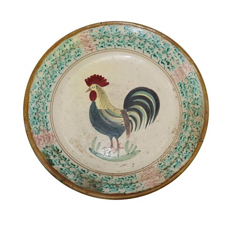 Piatto in maiolica messinese di Patti con gallo, fine 19° secolo