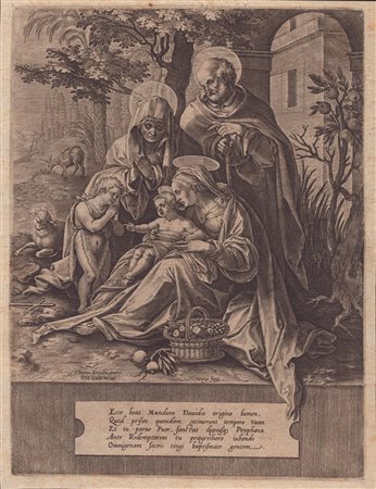 Hieronymus Wierix (1553 - 1619) 
La Sacra Famiglia con Santa Elisabetta e San Giovannino 
 
