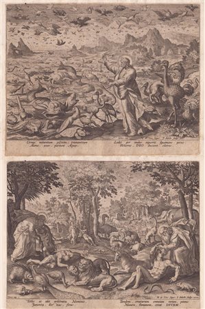 Jan (Johannes) Sadeler (1550 - 1600) 
Genesis: Creazione di uccelli e pesci | Creazione di Adamo ed Eva 
 
