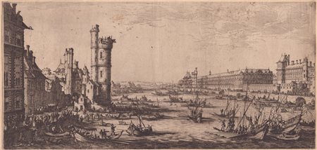 Jacques Callot (1592 - 1635) Veduta di Parigi, con Senna e Louvre 1630 ca. 