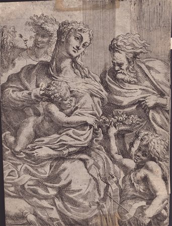 Girolamo Francesco Maria Mazzola detto il Parmigianino (after) (Parma, 1503 - Casalmaggiore , 1640) 
Madonna col bambino, san Giuseppe e san Giovannino XVII secolo
 