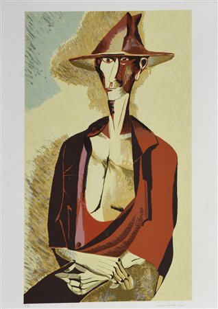 Remo Brindisi CONTADINO litografia su carta, cm 70x50; es. P.A. firma,...