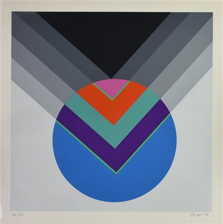 Eugenio Carmi SENZA TITOLO, 1974 serigrafia, cm 70x70; es. 60/100 firma, data...