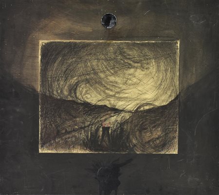 Mario Conte NUVOLE,1990 tecnica mista su carta applicata su tavola con...