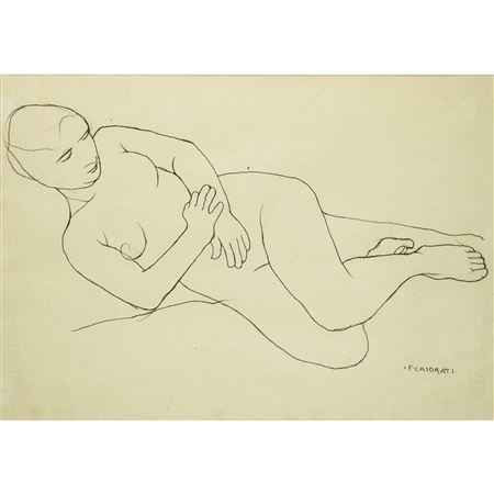Felice Casorati (Novara, 4 dicembre 1883 – Torino, 1º marzo 1963)  - Nudo di Donna sdraiata, firmato in basso a destra