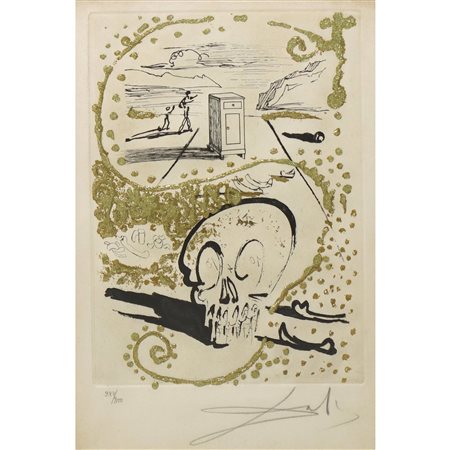 Salvador Dalì (Spanish 1904-1989)  - Insomnia, illustrazione di uno dei 10 poemi dall"Amours Jaunes" di Tristan Corbiere, 1974