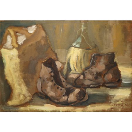 Lorenzo Albino (Tropea 1922-2005)  - Natura morta con scarponi