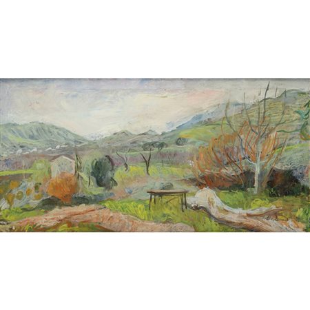 Elio Romano (Trapani 1909-Catania 1996)  - Paesaggio agreste di Morra