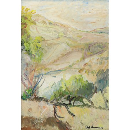 Elio Romano (Trapani 1909-Catania 1996)  - Paesaggio agreste di Morra