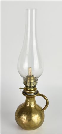 LAMPADA AD OLIO lampada ad olio in vetro e ottone, cm 33x7, diam cm 26 sulla...