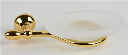 PORTA SAPONE A MURO in metallo dorato e vetro opaco, cm 20