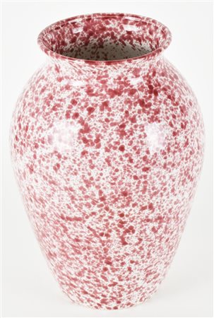 VASO IN CERAMICA bianca dipinta con macchie color rosa alt. cm 25