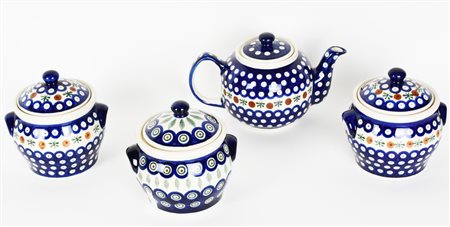 LOTTO DI 3 CONTENITORI IN CERAMICA CON COPERCHIO E 1 TEIERA in stile...