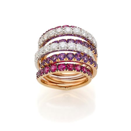  
Anello Faone in oro con diamanti, rubini e ametiste 
 