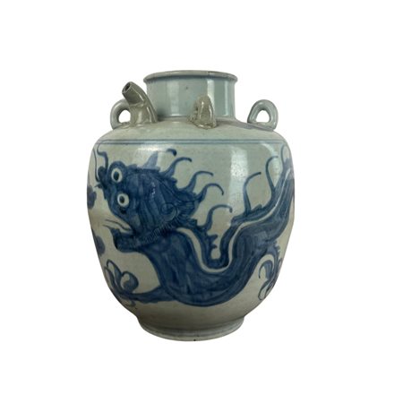Antico vaso cinese in maiolica. Dimensioni: 33x26 cm Lievi difetti.