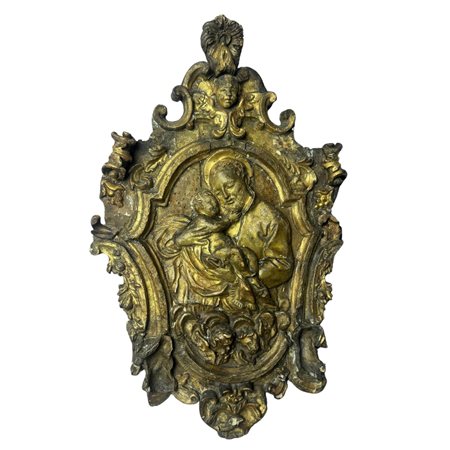 Scultura in legno dorato e Santo in scagliola, raffigurante San Giuseppe con...