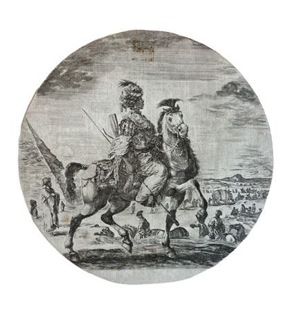 Stefano Della Bella (1610 - 1664) Un cavaliere africano, diretto verso destra...