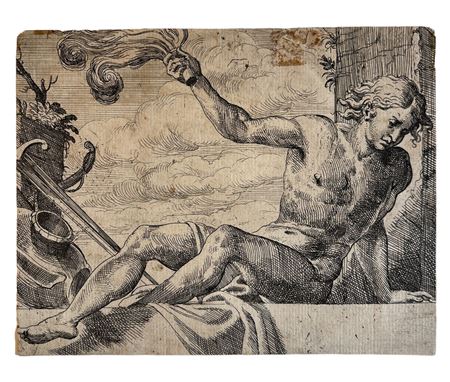 Odoardo Fialetti (1583 - 1638) Il Dio Marte seduto con una torcia nella mano...